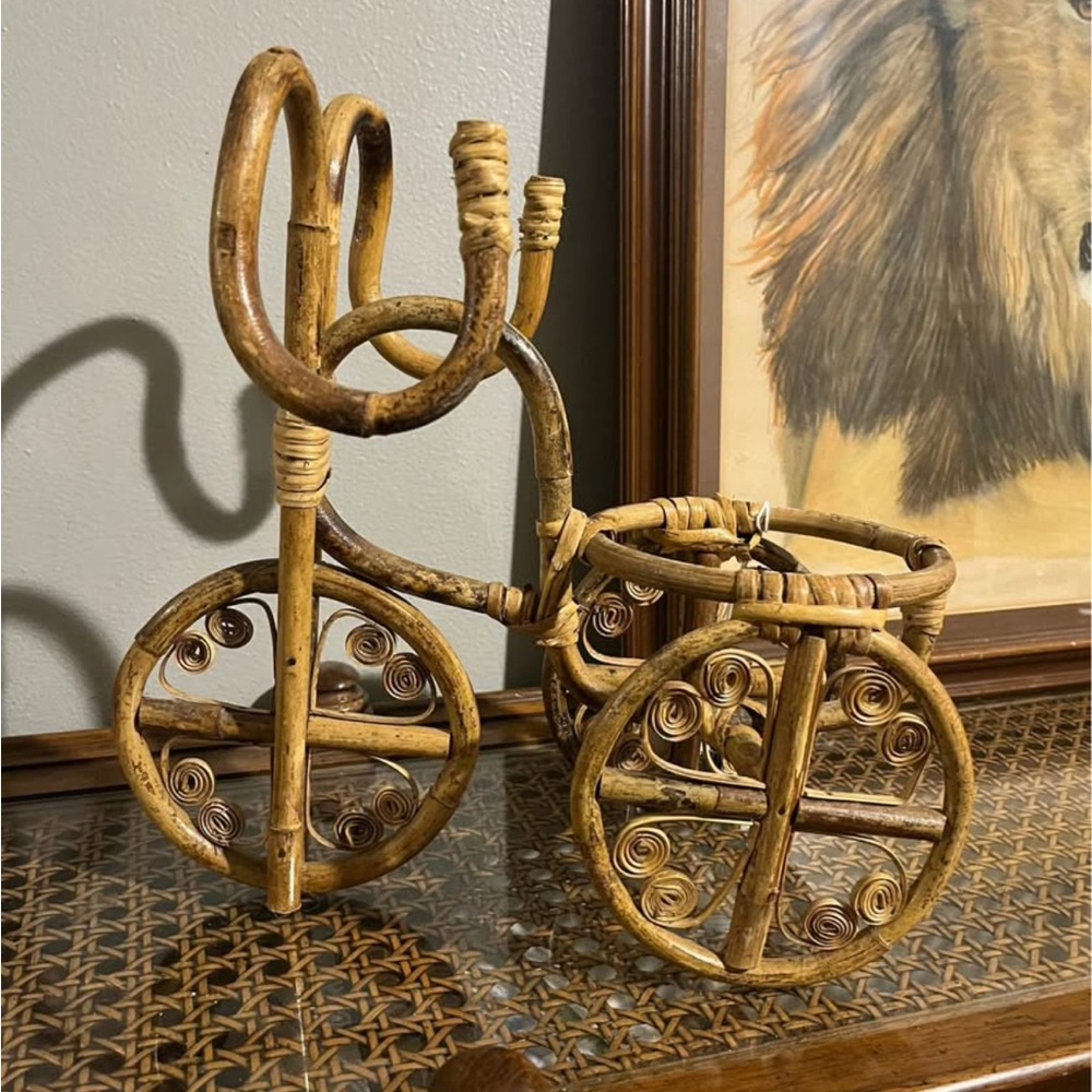 Vintage Brown Bamboo Bicycle Planter